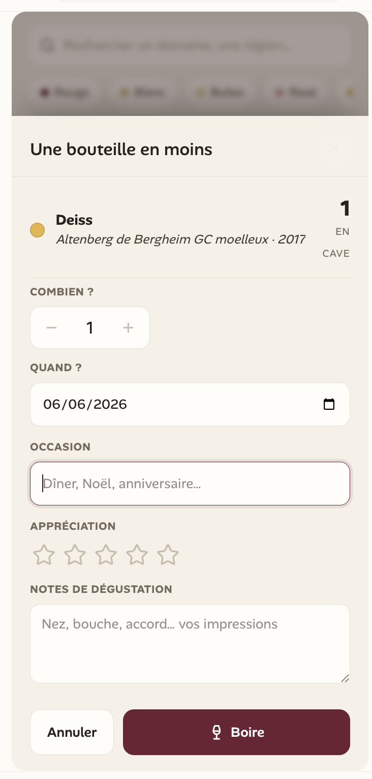 Enregistrer une bouteille bue