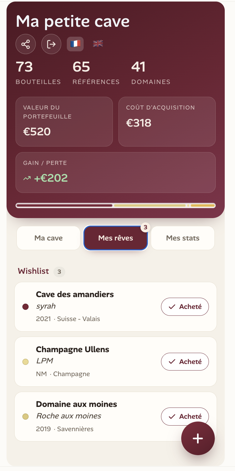 Ma liste de vins de rêve